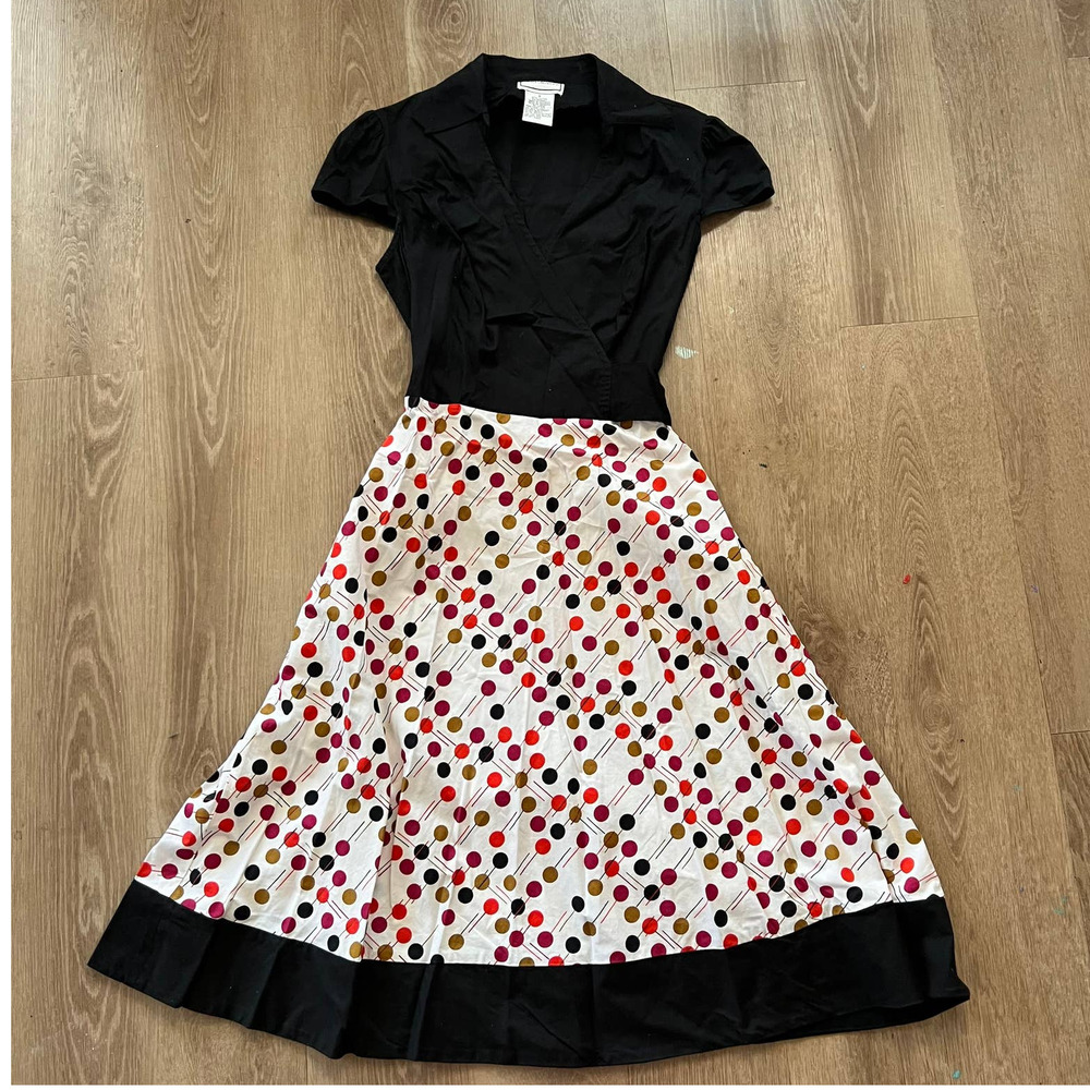 Karin Stevens Size 6 Black/Red/Tan Polka Dot Fit & Flare Dress